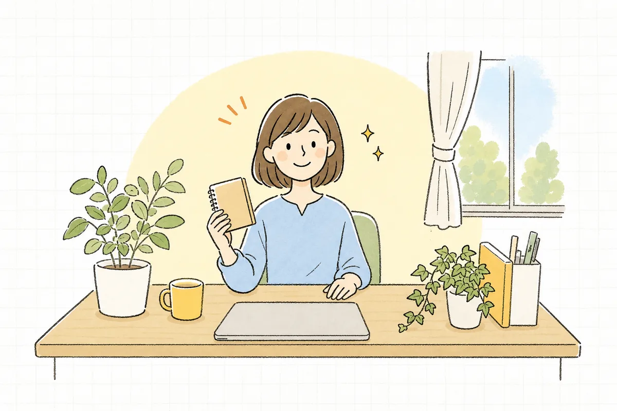 明るいオフィスで、自分で作ったアクセス解析の表を確認し、やることが定まって落ち着いた表情で前を向いている企業のWEB担当者