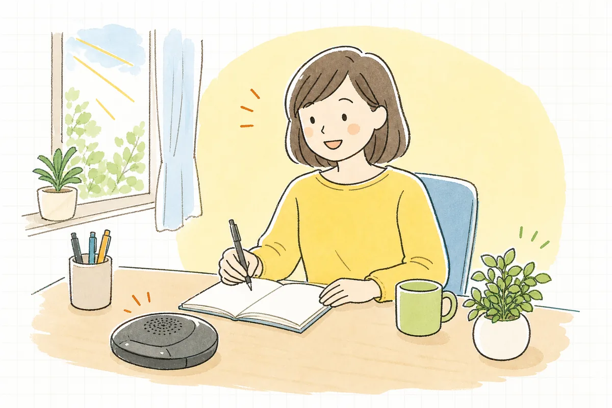 問い合わせの電話で相手と落ち着いて話が進み、穏やかな表情で内容をメモしている企業のWEB担当者