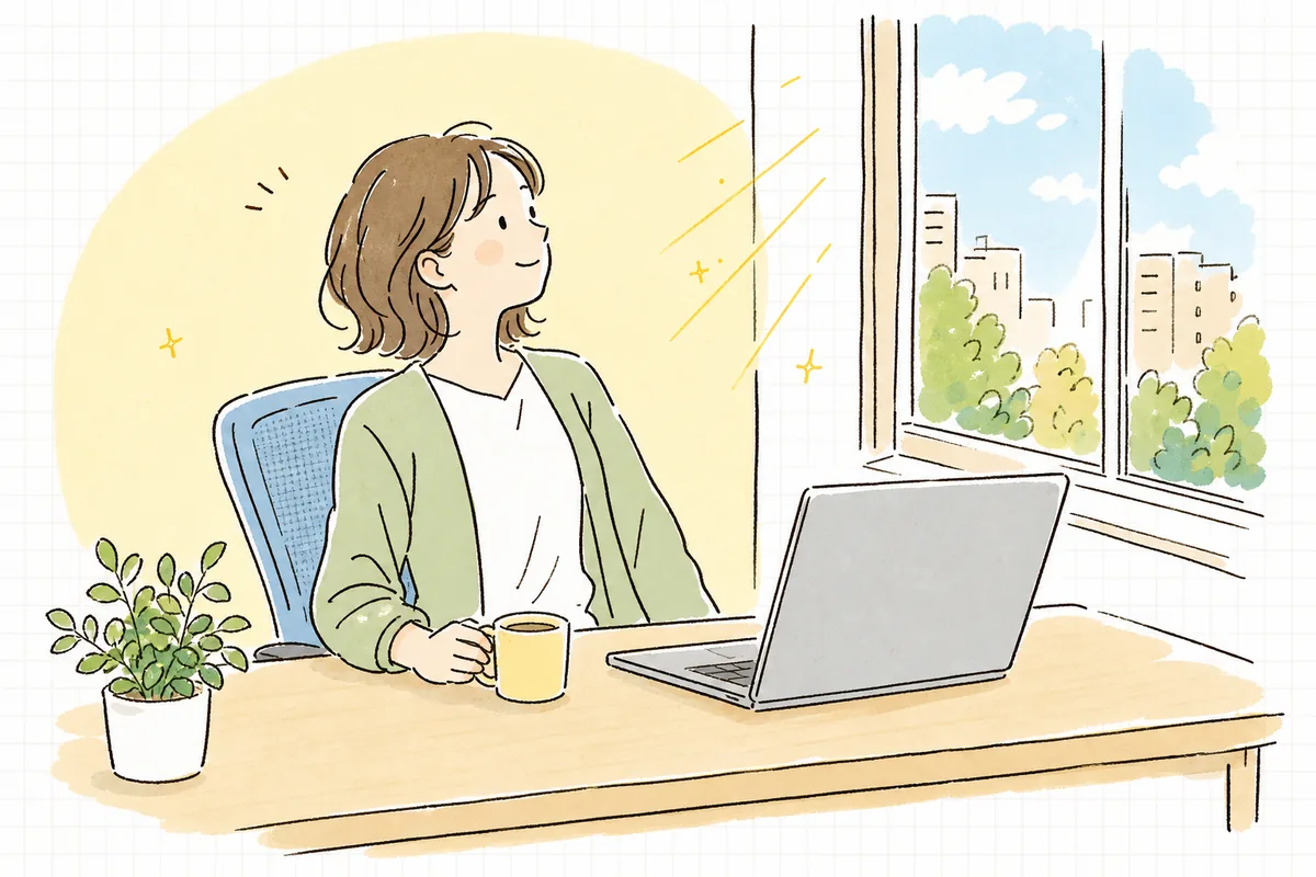 検索されていた言葉に合わせてサイトを一か所だけ直し終えて、穏やかな表情で一息ついている企業のWEB担当者