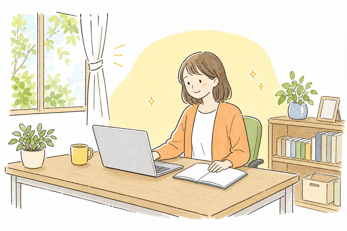 記録の表を見ながら、原因の見当がついて安心した表情でほほえむ企業のWEB担当者